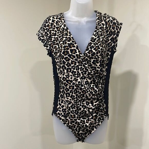 NWOT Almost Famous Leopard Bodysuit leotard with snaps.  Size L large 12/14 - Picture 1 of 11